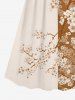 Peach Blossom Flower Branch Colorblock Print Plus Size Matching Hawaii Beach Outfit For Couples -  