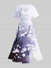 Peach Blossom Flower Branch Ombre Colorblock Print Plus Size Matching Hawaii Beach Outfit For Couples -  