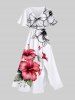 Tropical Leaf Hibiscus Flower Print Plus Size Matching Hawaii Beach Outfit For Couples -  