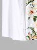 Plus Size Tropical Leaf Hibiscus Flower Print Buttons Pocket Hawaii Shirt For Men -  