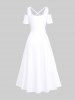 Maxi Robe D'Entraînement Croisée Fleur Feuille Tropicale Imprimée à Epaule Dénudée de Grande Taille - Blanc 1X