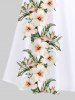 Maxi Robe D'Entraînement Croisée Fleur Feuille Tropicale Imprimée à Epaule Dénudée de Grande Taille - Blanc 1X