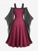 Gothic Plus Size Rose Floral Glitter Flocking Mesh Lace Trim Ruffles Tulip Hem Cold Shoulder Asymmetrical Dress -  