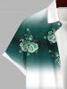 Plus Size Rose Flower Leaf Ombre Colorblock Print Buttons Pocket Hawaii Shirt For Men -  