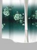 Plus Size Rose Flower Leaf Ombre Colorblock Print Buttons Pocket Hawaii Shirt For Men -  