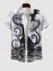 Plus Size Octopus Wizard Snake Monster Ink Painting Print Halloween Button Pocket Shirt For Men -  