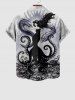 Plus Size Octopus Wizard Snake Monster Ink Painting Print Halloween Button Pocket Shirt For Men -  