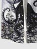 Plus Size Octopus Wizard Snake Monster Ink Painting Print Halloween Button Pocket Shirt For Men -  