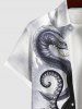 Plus Size Octopus Wizard Snake Monster Ink Painting Print Halloween Button Pocket Shirt For Men -  