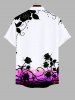 Plus Size Ink Rose Flower Leaf Vine Print Hawaii Button Pocket Shirt For Men -  