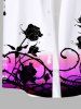 Plus Size Ink Rose Flower Leaf Vine Print Hawaii Button Pocket Shirt For Men -  