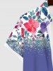 Plus Size Watercolor Floral Leaf Print Hawaii Button Pocket Shirt For Men -  