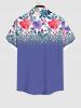 Plus Size Watercolor Floral Leaf Print Hawaii Button Pocket Shirt For Men -  