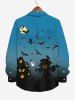 Plus Size Pumpkin Castle Ghost Bat Moon Print Halloween Button Shirt For Men -  