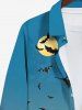 Plus Size Pumpkin Castle Ghost Bat Moon Print Halloween Button Shirt For Men -  