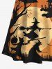Maxi Robe D'Halloween Ligne A Croisé Chat Lune et Château Imprimés de Grande Taille - Orange Foncé 3X