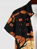 Plus Size Bat Castle Cat Wizard Tree Moon Print Halloween Button Pocket Shirt For Men -  