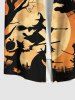 Plus Size Bat Castle Cat Wizard Tree Moon Print Halloween Button Pocket Shirt For Men -  