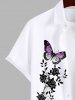 Plus Size Floral Leaf Branch Butterfly Print Hawaii Dip Dye Ombre Button Pocket Shirt For Men -  