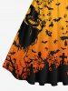 Plus Size Pumpkin Wizard Cross Bat Spider Web Print Halloween Costume Vintage Swing A Line Dress -  