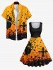 Plus Size Pumpkin Wizard Cross Bat Spider Web Print Halloween Costume Vintage Swing A Line Dress -  