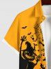 Plus Size Pumpkin Wizard Cross Bat Spider Web Print Halloween Ombre Button Pocket Shirt For Men -  