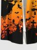Plus Size Pumpkin Wizard Cross Bat Spider Web Print Halloween Ombre Button Pocket Shirt For Men -  