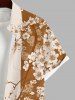 Plus Size Peach Blossom Flower Branch Colorblock Print Buttons Pocket Hawaii Shirt For Men -  