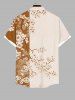 Plus Size Peach Blossom Flower Branch Colorblock Print Buttons Pocket Hawaii Shirt For Men -  