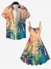 Plus Size Tropical Coconut Tree Ombre Colorblock Sky Print Hawaii Tank Dress -  