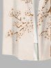 Plus Size Peach Blossom Flower Branch Colorblock Print Buttons Pocket Hawaii Shirt For Men -  