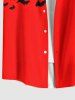 Plus Size Halloween Two Tone Colorblock Bat Print Buttons Pocket Shirt For Men -  