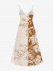 Plus Size Peach Blossom Flower Branch Colorblock Print Surplice Hawaii Cami Dress -  
