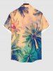 Plus Size Tropical Coconut Tree Ombre Colorblock Sky Print Buttons Pocket Hawaii Shirt For Men -  