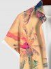 Plus Size Tropical Coconut Tree Ombre Colorblock Sky Print Buttons Pocket Hawaii Shirt For Men -  