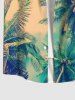 Plus Size Tropical Coconut Tree Ombre Colorblock Sky Print Buttons Pocket Hawaii Shirt For Men -  