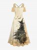 Plus Size Halloween Costume Bat Scarecrow Wizard Print Cold Shoulder Crisscross Maxi Dress -  