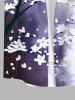 Plus Size Peach Blossom Flower Branch Ombre Colorblock Print Buttons Pocket Hawaii Shirt For Men -  