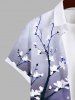 Plus Size Peach Blossom Flower Branch Ombre Colorblock Print Buttons Pocket Hawaii Shirt For Men -  