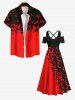 Plus Size Halloween Costume Two Tone Colorblock Bat Print Cold Shoulder Crisscross Maxi Dress -  
