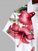 Plus Size Tropical Leaf Hibiscus Flower Print Buttons Pocket Hawaii Shirt For Men -  