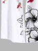 Plus Size Tropical Leaf Hibiscus Flower Print Buttons Pocket Hawaii Shirt For Men -  