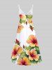 Plus Size Tropical Leaf Hibiscus Flower Print Surplice Hawaii Cami Dress -  
