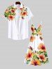 Plus Size Tropical Leaf Hibiscus Flower Print Surplice Hawaii Cami Dress -  