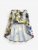 Pet's Tropical Leaf Flowers Print Lace Trim Hawaii Top -  