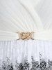Plus Size Rose Flower Mesh Lace Sheer Surplice Buckle Belted A Line Dress -  