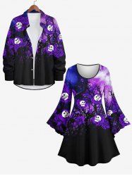 Halloween Costume Skull Rose Flower Tree Branch Galaxy Print Plus Size Matching Set For Couples -  