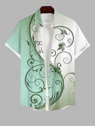 Plus Size Curved Line Floral Two Tone Print Hawaii Ombre Button Pocket Shirt For Men -  