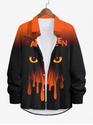 Plus Size Halloween Bat Spider Web Ombre Eyes Flame Colorblock Printed Buttons Long Sleeve Shirt For Men -  