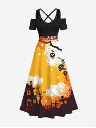 Maxi Robe Costume D'Halloween Crâne Arbre Imprimés Grande Taille - Multi-A S